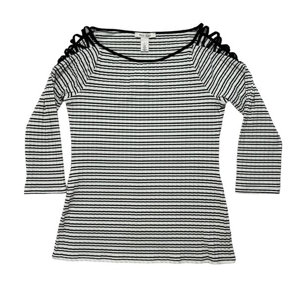 WHITE HOUSE BLACK MARKET *NEW* Textured Stripe Strappy Shoulder Top Size Large - Picture 4 of 11